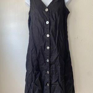 Vintage NY & CO Black Linen Abalone button Midi Dress